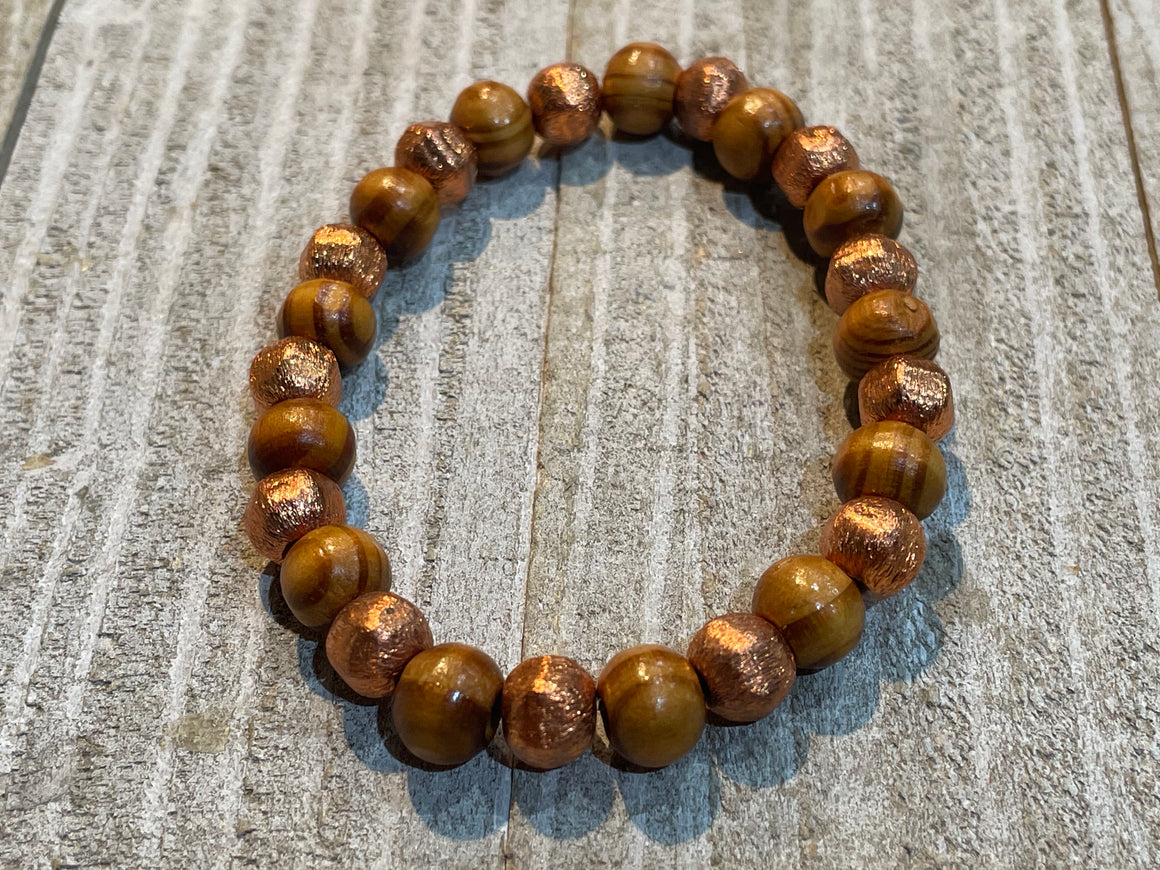 Aromatherapy Healing Stone Bracelet - Copper and Olive Wood - Oakwood Natural Living